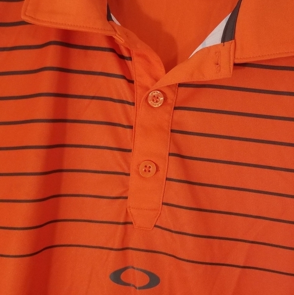 Oakley Hydrolix Golf Polo. Orange and Grey. Striped Front. Regular Fit. Size L. - Picture 2 of 8
